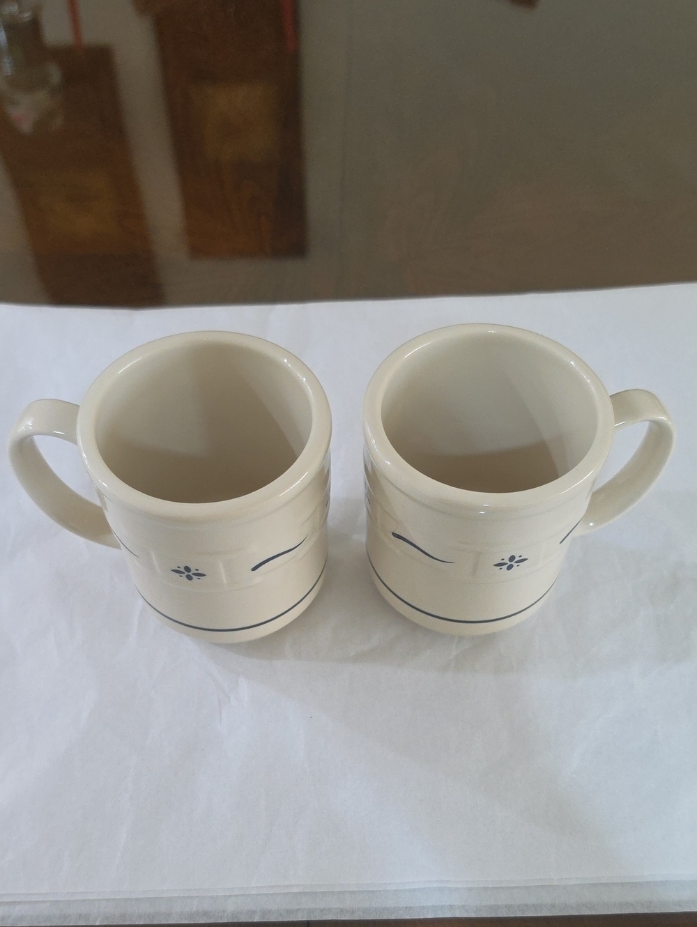 Longaberger Cream Mugs with Blue Accent - Pair